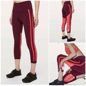 Lululemon Leggings Womens 4 Red Zip the Line Cropped Mesh Sheer Gym Run Athletic